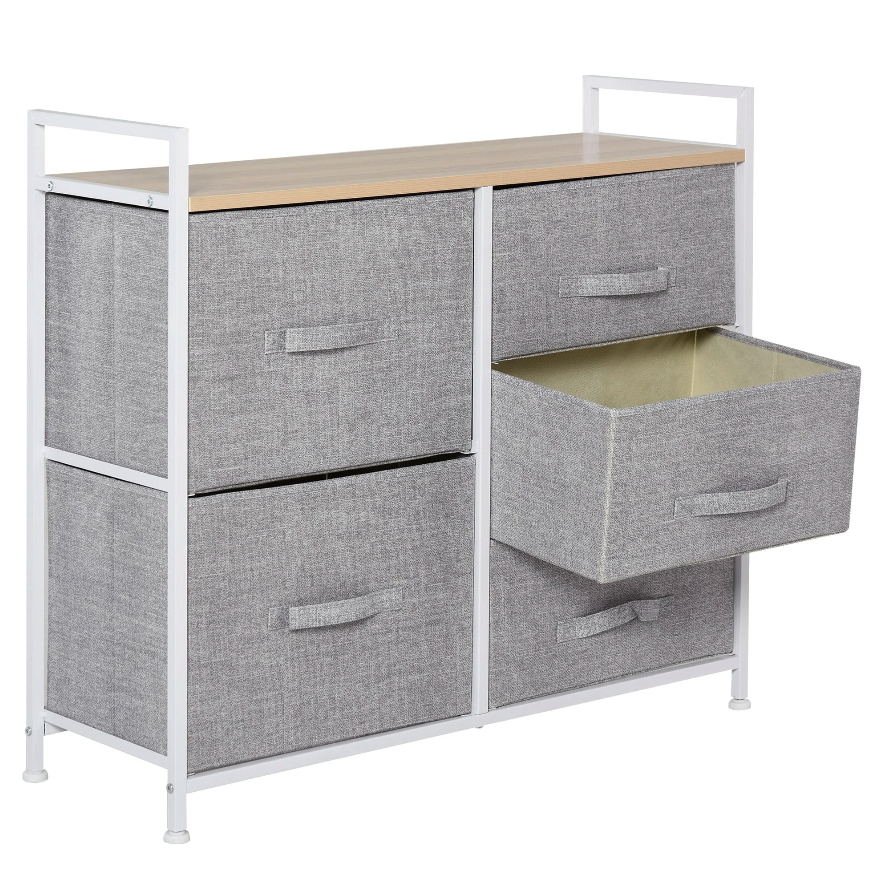 Nancy's Cockeysville Ladekast - Dressoir - Opbergkast - Stoffen Lades - 5 Lades - Grijs - ± 85 x 30 x 80 cm