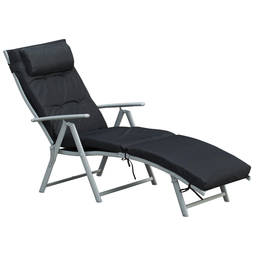 Nancy's St. Peter Lounger - Chaise de plage - Réglable - 7 marches - Pliable - Métal - Noir - 137 x 63,5 x 100,5 cm