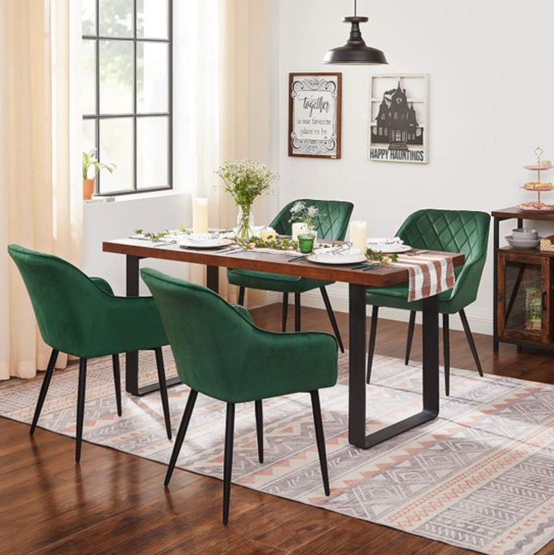 Nancy's Cloverdale Eetkamerstoelen - Set Van 2 - Fauteuils - Fluweel - Metaal - Groen/Grijs - 62,5 x 60 x 85 cm