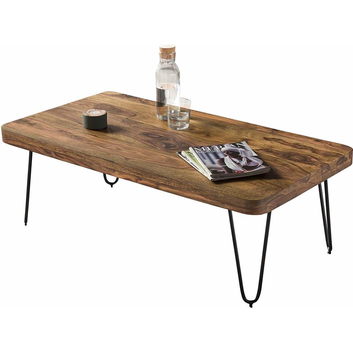 Nancy's Wrightwood Salontafel - Bijzettafel - Koffietafel - Sheesham Hout / Staal - 115x 60 x 40 cm