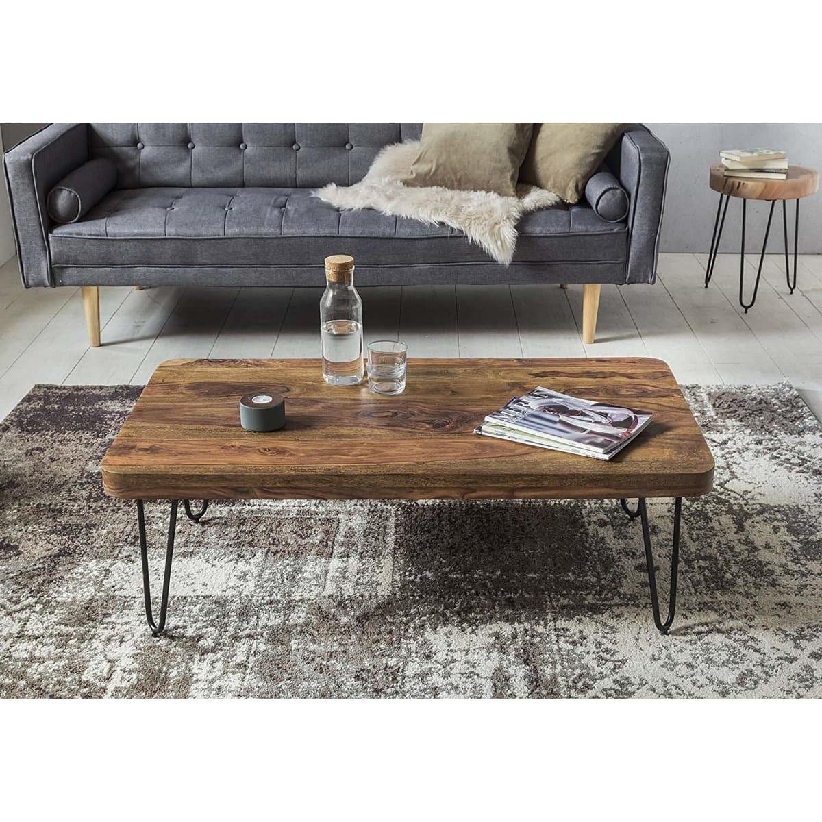 Nancy's Wrightwood Salontafel - Bijzettafel - Koffietafel - Sheesham Hout / Staal - 115x 60 x 40 cm