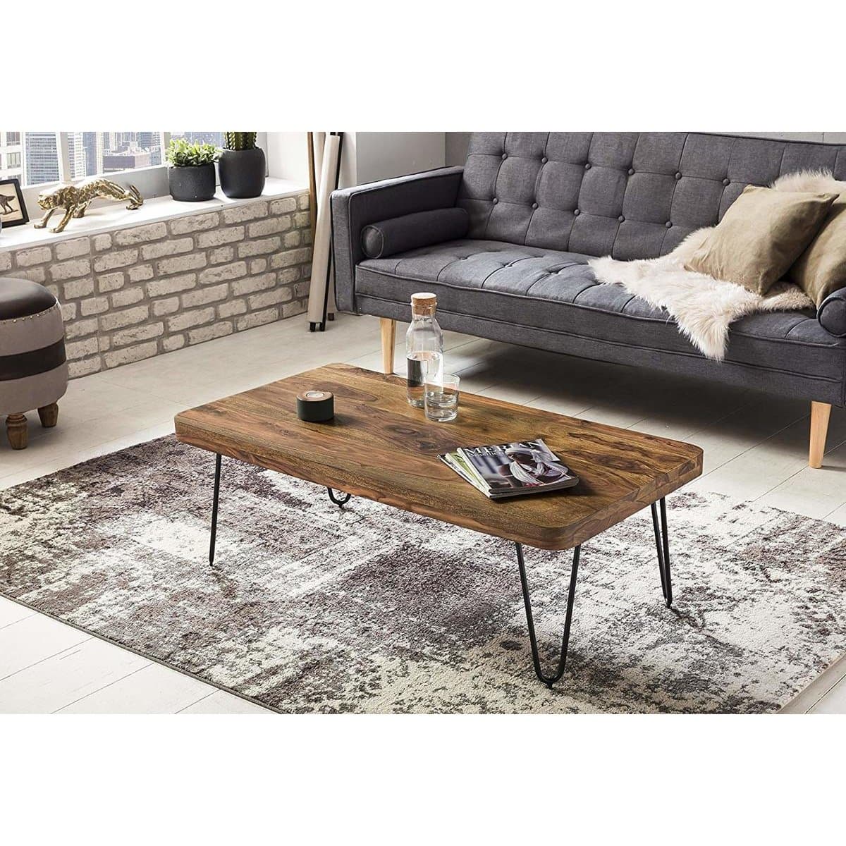 Nancy's Wrightwood Salontafel - Bijzettafel - Koffietafel - Sheesham Hout / Staal - 115x 60 x 40 cm