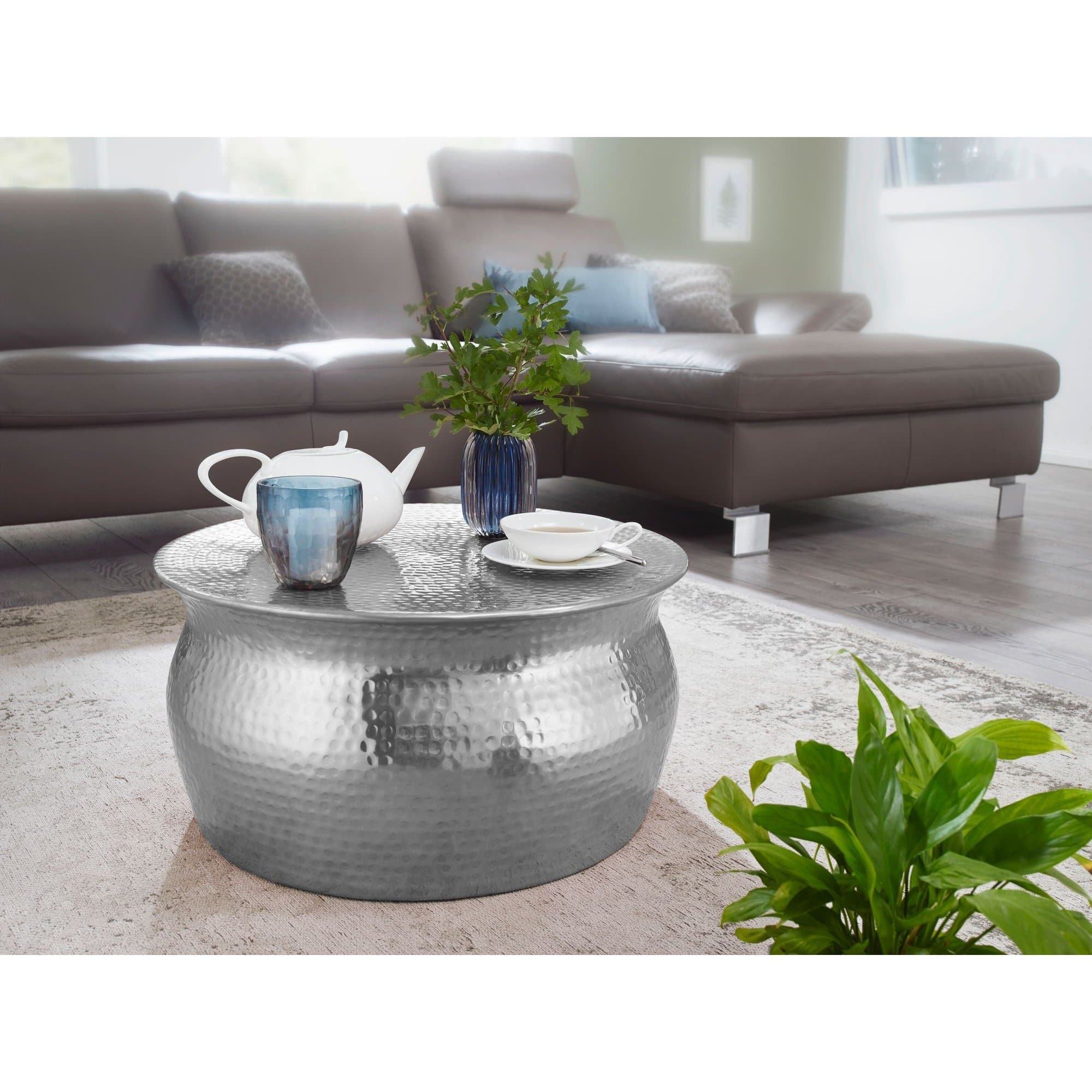 Nancy's Yvan Salontafel - Koffietafel - Bijzettafel -Zilver - Aluminium - ± Ø 60 x 30 cm