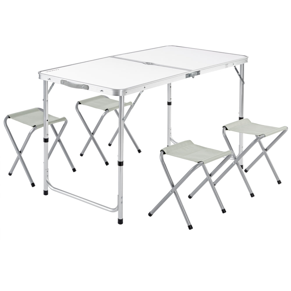 Nancy's Ben Lomond Picnic table - Folding table - Camping table - Table - 4 Stools - Seating group - Camping suitcase - Foldable - Aluminum - MDF