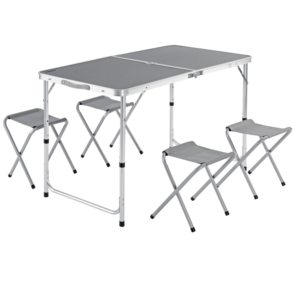 Nancy's Ben Lomond Picnic table - Folding table - Camping table - Table - 4 Stools - Seating group - Camping suitcase - Foldable - Aluminum - MDF