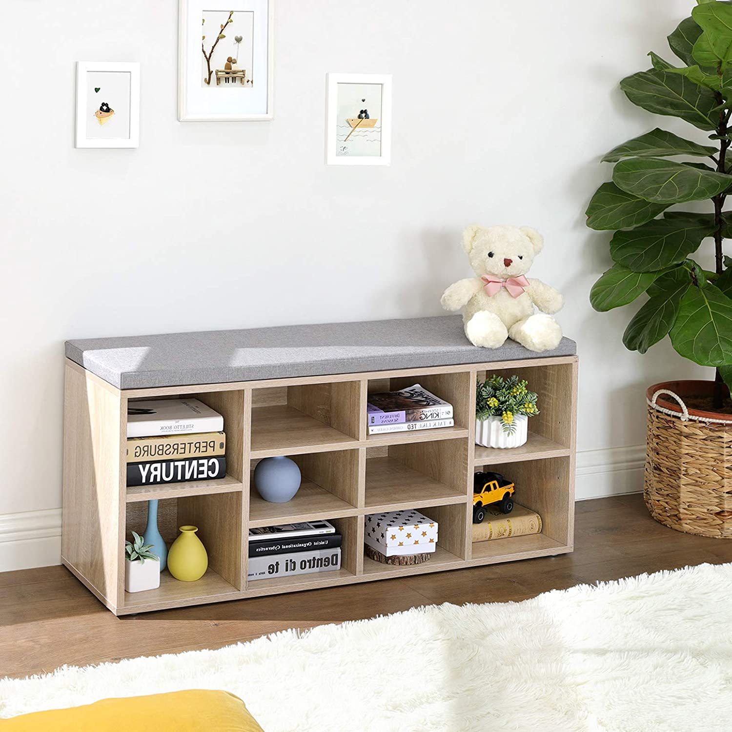 Nancy's Nowra Shoe Bench - Shoe Cabinet With Bench - Storage Bench - Wood Look - ± 105 x 30 x 50 cm