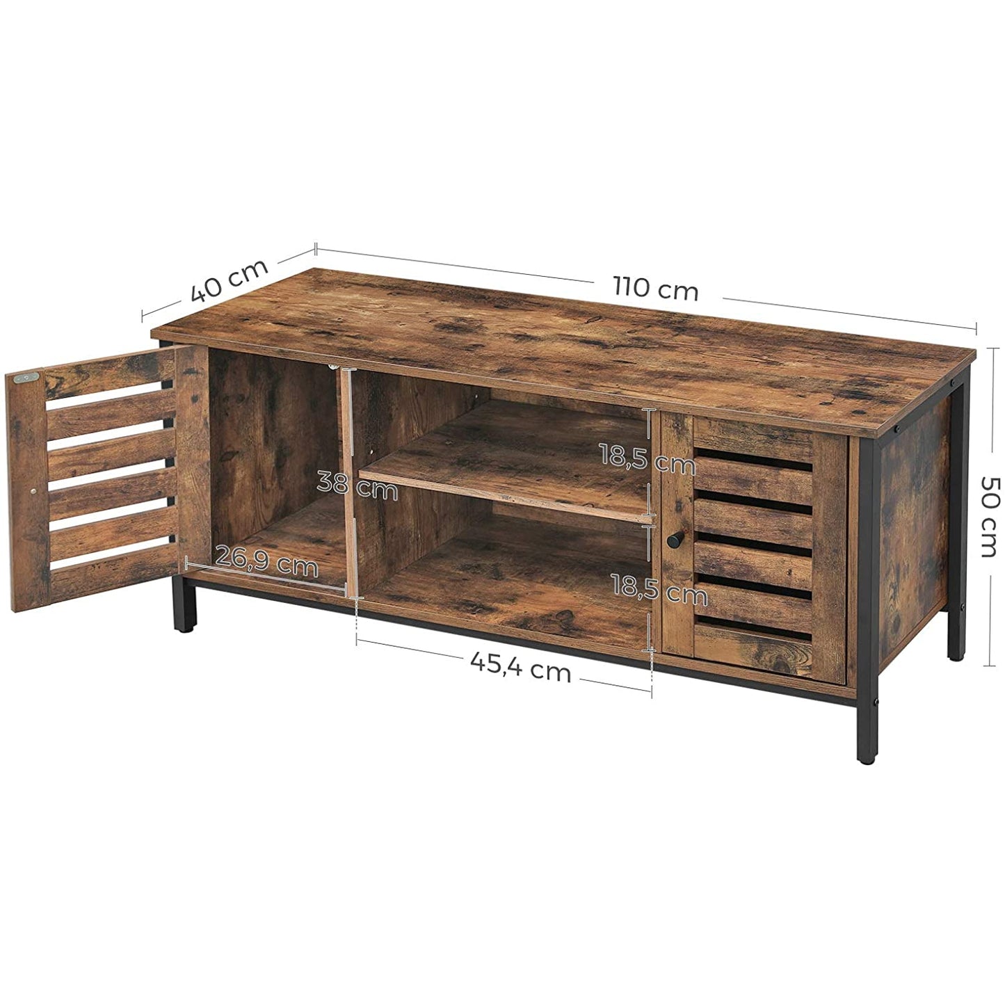 Nancy's Jefferson TV Meubel - TV Kast - Vintage / Donkerbruin - Spaanplaat / Staal - 110 x 40 x 50 cm