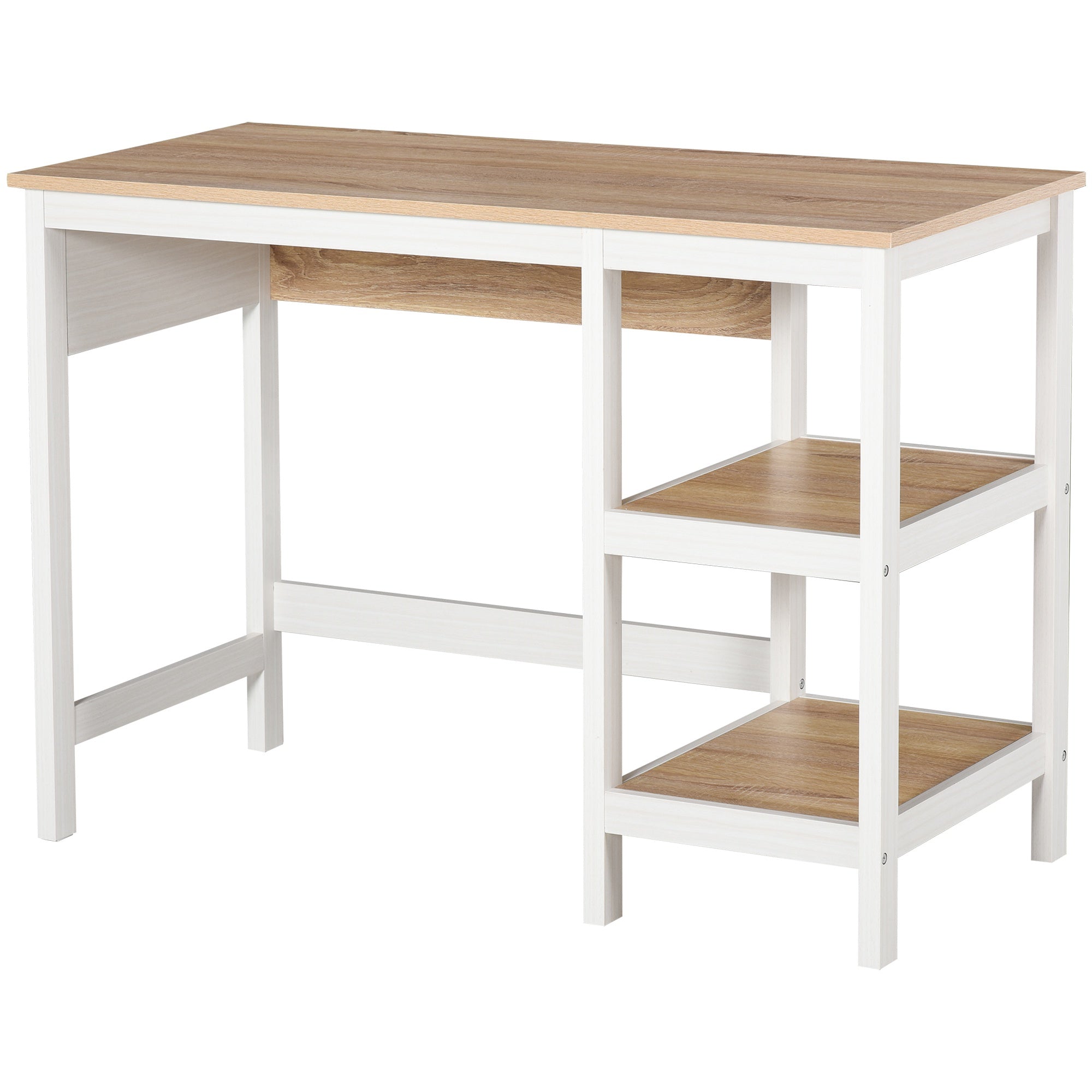 Bureau Dinasaur de Nancy - 2 étagères - Espace de rangement - MDF - Naturel/Blanc - 110 x 48 x 76,2 cm - Bois d'ingénierie - Naturel - Blanc