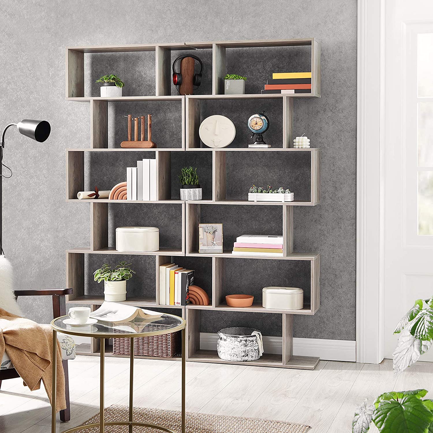 Nancy's Moses Lake Bookcase - Cabinet - Storage Cabinet - Rectangular Compartments - 6 Levels - Gray - 74 x 24 x 190.5 cm