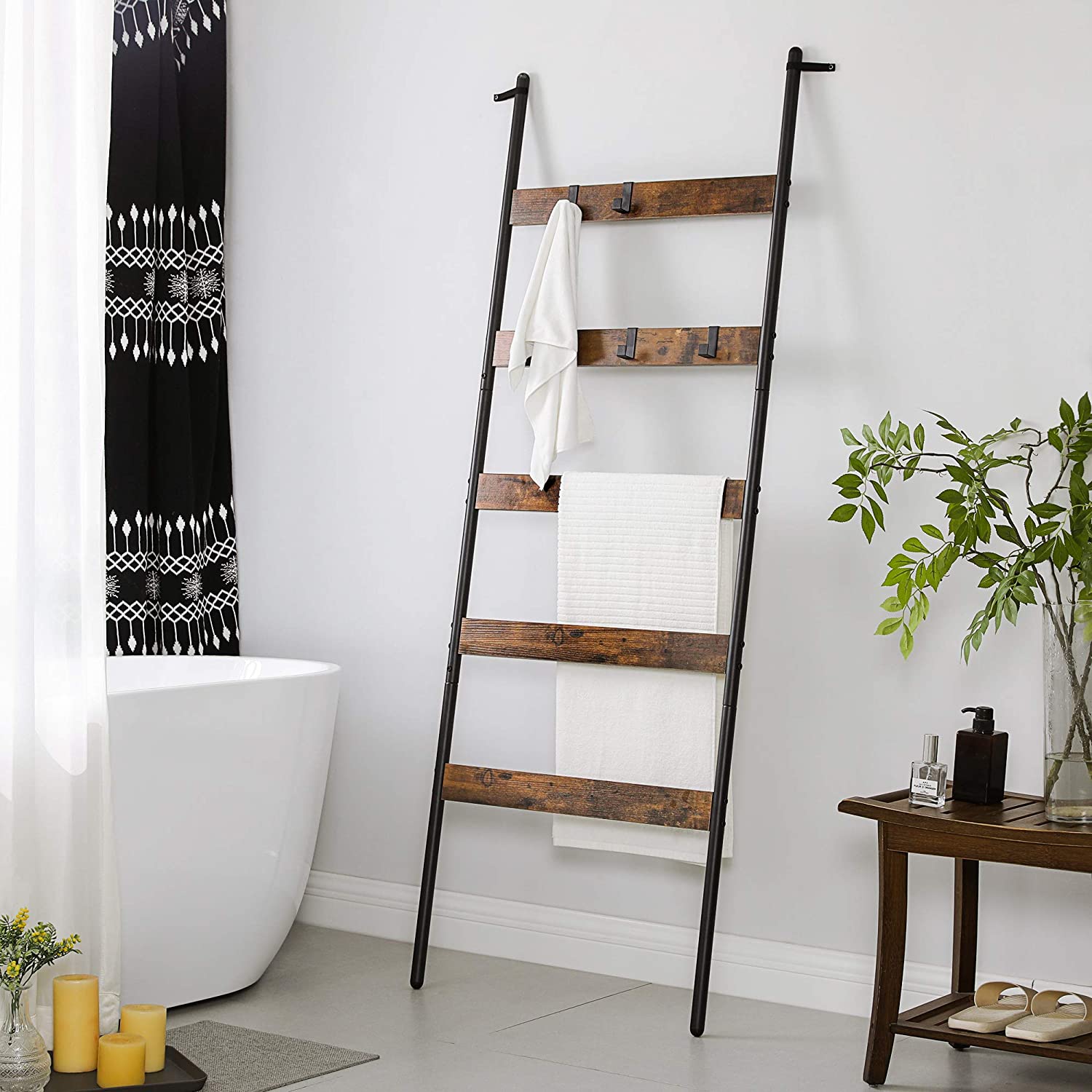 Nancy's Towel Ladder - Towel Rack - Bathroom Rack - Ladder Rack - Industrial Design - Vintage - Brown/Black - 70 x 30 x 121.5 cm (L x W x H)