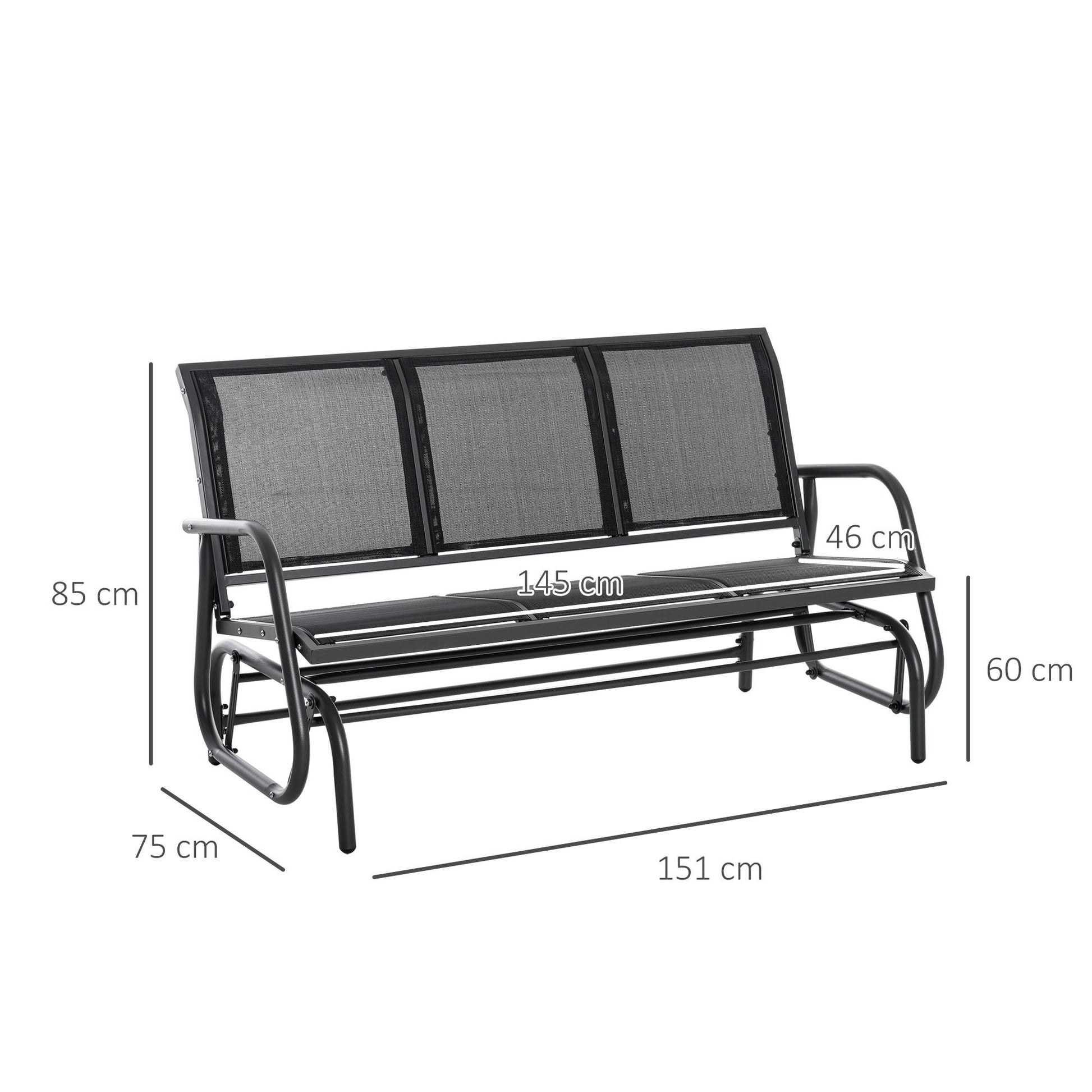 Nancy's Centerville Schommelbank - 3-Zits Tuinbank - Parkbank - Metaal - Zwart - 151 x 75 x 85 cm