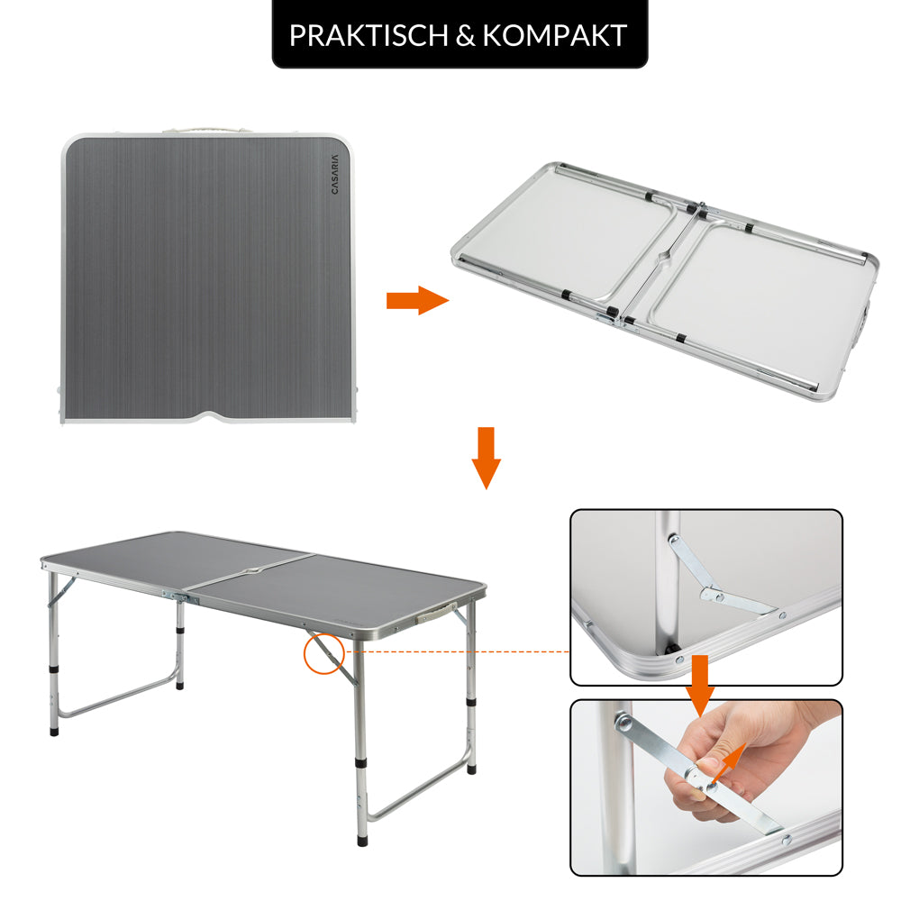 Nancy's Heathrow Camping Table - Folding Table - Garden Table - Foldable Table - Aluminum - MDF - 120 x 60 x 55 cm