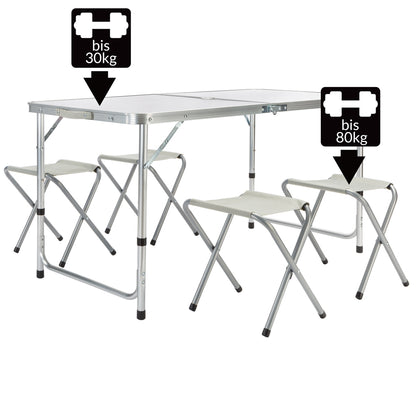 Nancy's Ben Lomond Picnic table - Folding table - Camping table - Table - 4 Stools - Seating group - Camping suitcase - Foldable - Aluminum - MDF