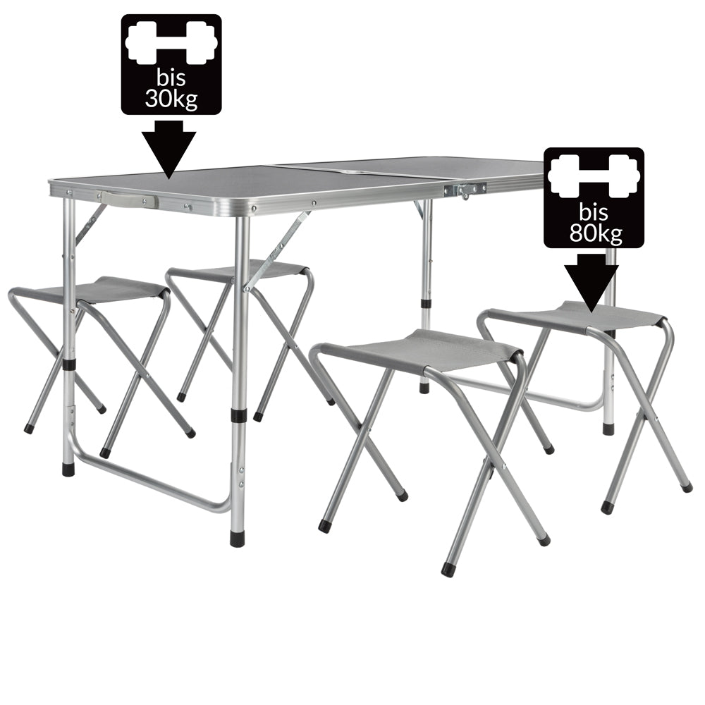 Nancy's Ben Lomond Picknicktafel - Klaptafel - Campingtafel - Tafel - 4 Krukjes- Zitgroep - Kampeerkoffer - Opklapbaar - Aluminium - MDF