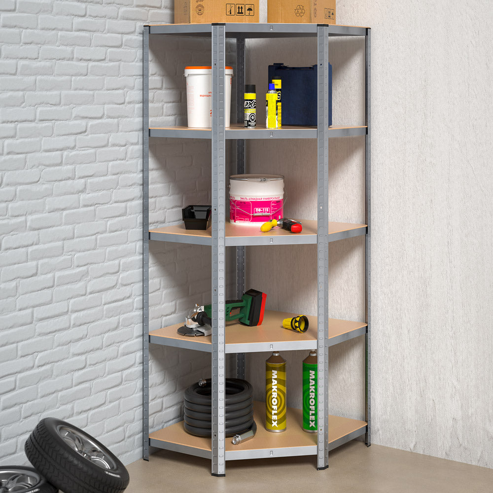 Nancy's Orland Hills Corner Shelving Unit - Storage Rack - Storage Cabinet - Corner Cabinet - Silver - Steel - ± 70 x 40 x 180 cm