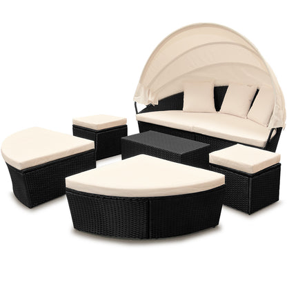 Nancy's Bernardsville Zonne-eiland - Loungeset - Lounge Met Zonnekap - Tuin - Terras - Tuinmeubel - Polyrotan - Ovaal - 226 cm