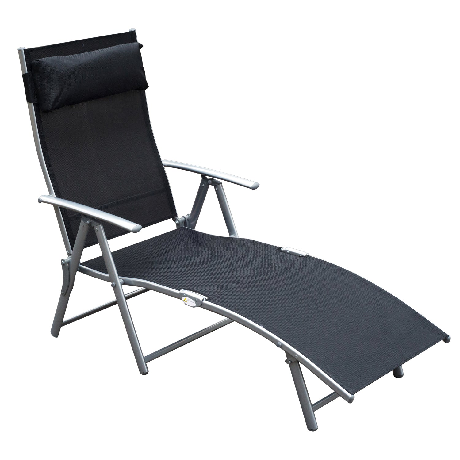 Nancy's Vaughn Lounger - Chaise pliante - Chaise de plage - Coussin - Pliable - Réglable - Accoudoirs - Noir - Argent