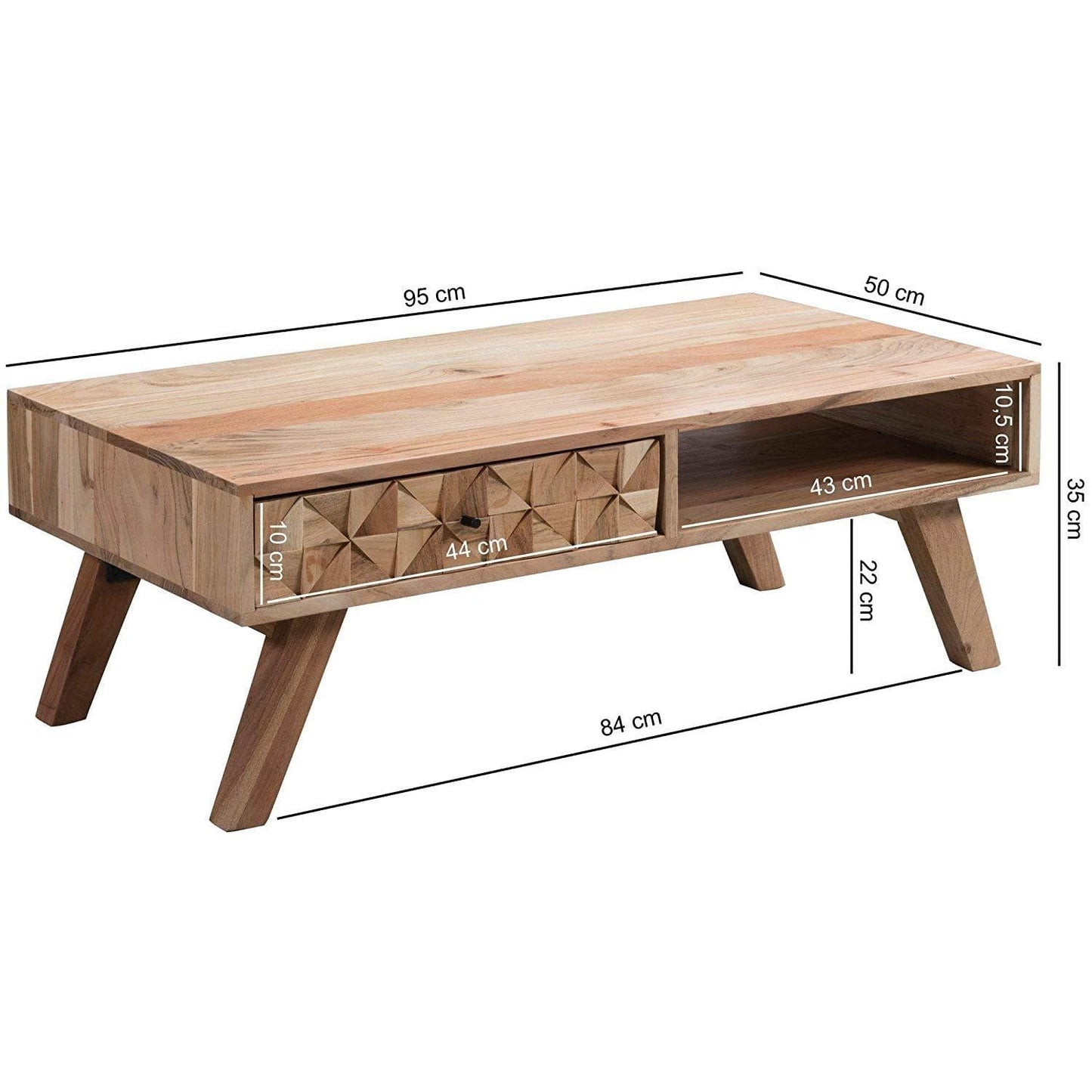 Nancy's Coffee Table Wood - Table basse faite à la main - Table basse - Bois d'acacia - 95 x 35 x 50 cm