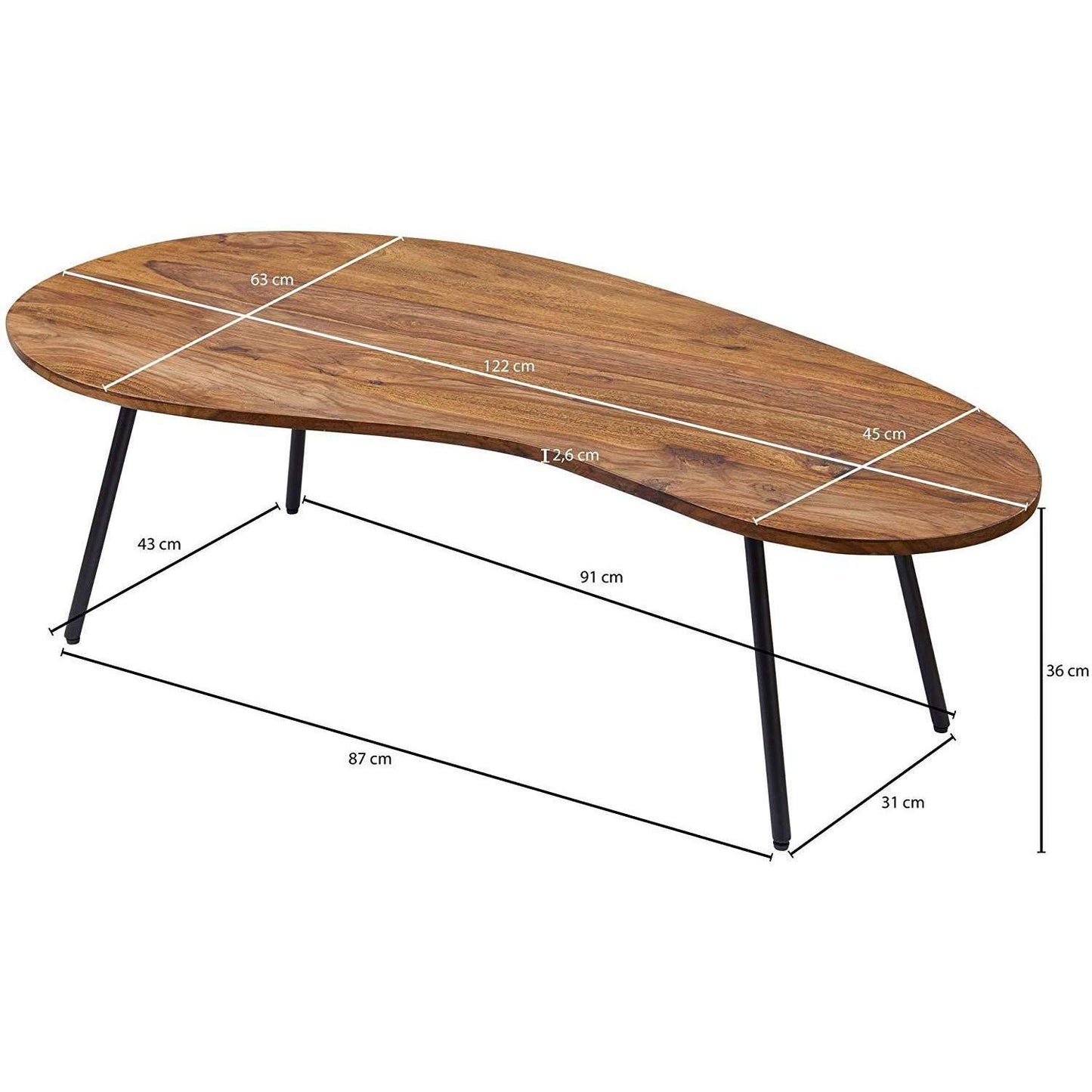 Nancy's Huba Table basse - Table basse - Marron / Noir - Bois de Sheesham / Acier - ± 120 x 35 x 60 cm