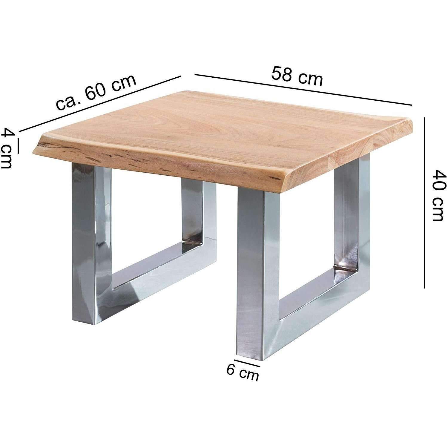 Nancy's Saraba Salontafel - Koffietafel - Bruin / Chroom - Acaciahout / Staal - ± 60 x 60 x 40 cm